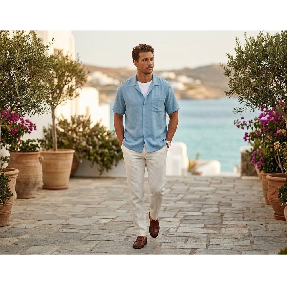 Island Republic Silk Button Down Shirt Mens XL Blue Short Sleeve Camp Vintage